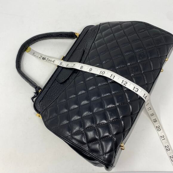 Brahmin Bag Quilted Black Leather Top Handle Vintage Style Pinup Rockabilly - Picture 13 of 14
